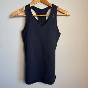 Lululemon Black Racerback Tank Top Size‎ 4 Crisscross Straps Athletic Shelf Bra